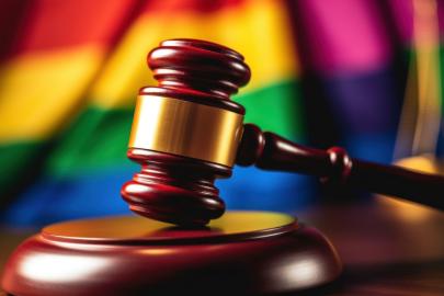 gavel and rainbow background