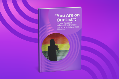 You Are on Our List: Urgent Support Needed for Chinese LGBTQ Activists at Risk report with purple background