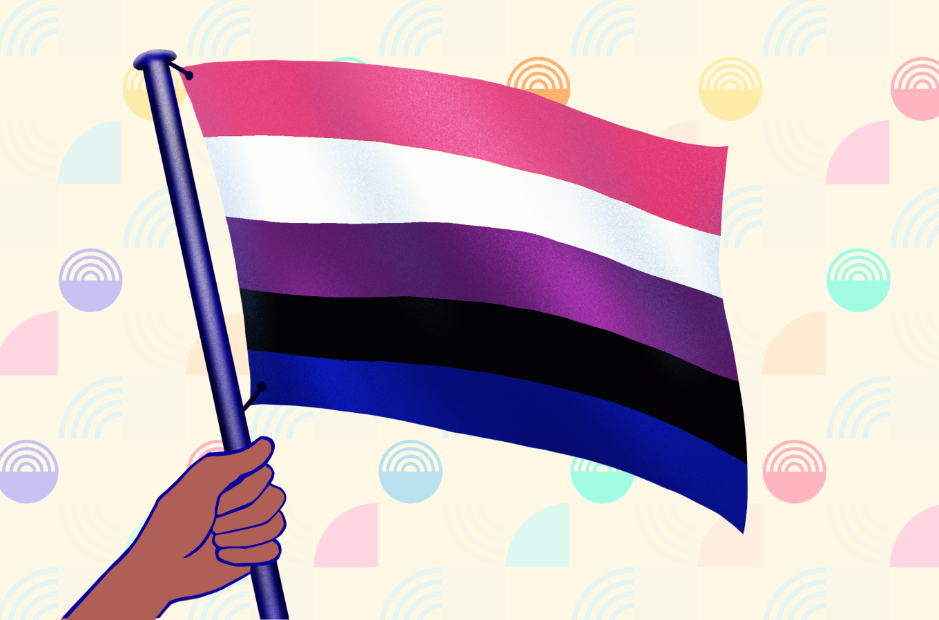 hand holding gender fluid flag illustrated