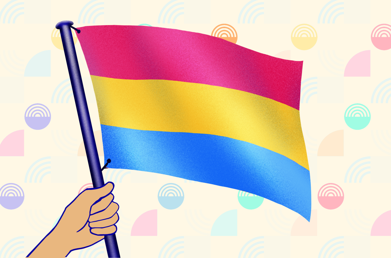 hand holding pansexual flag illustrated