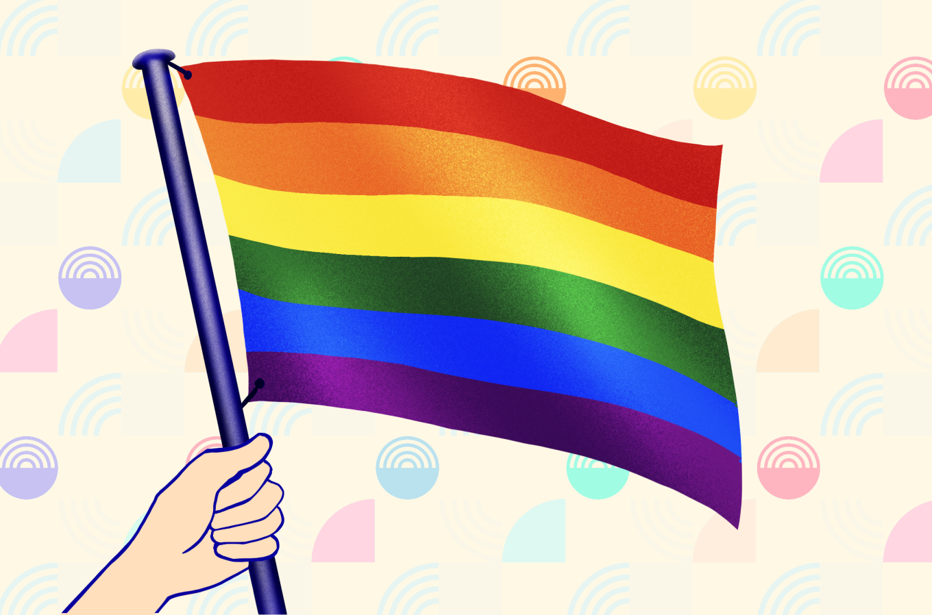 hand holding pride flag illustrated