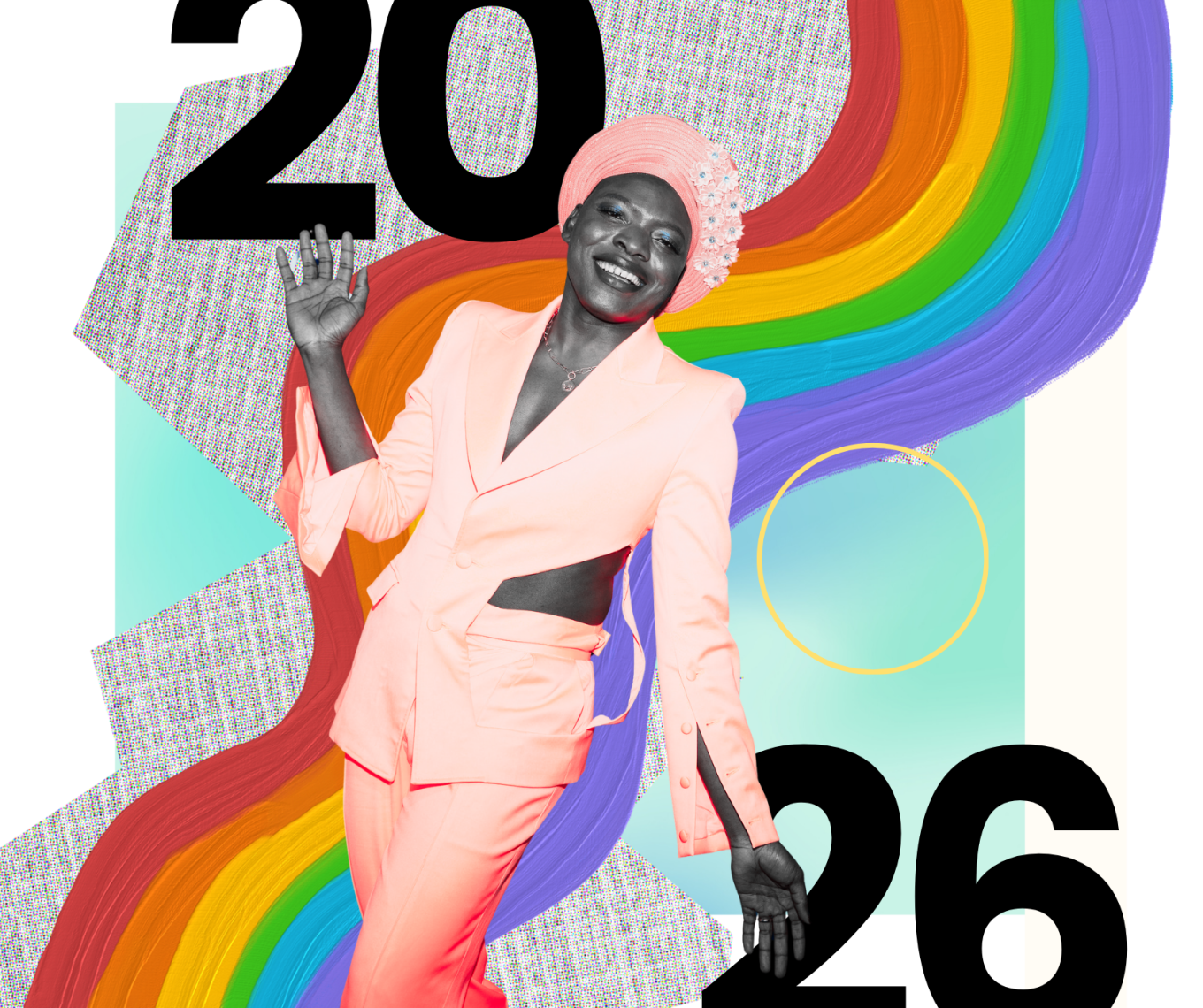person in front of rainbow